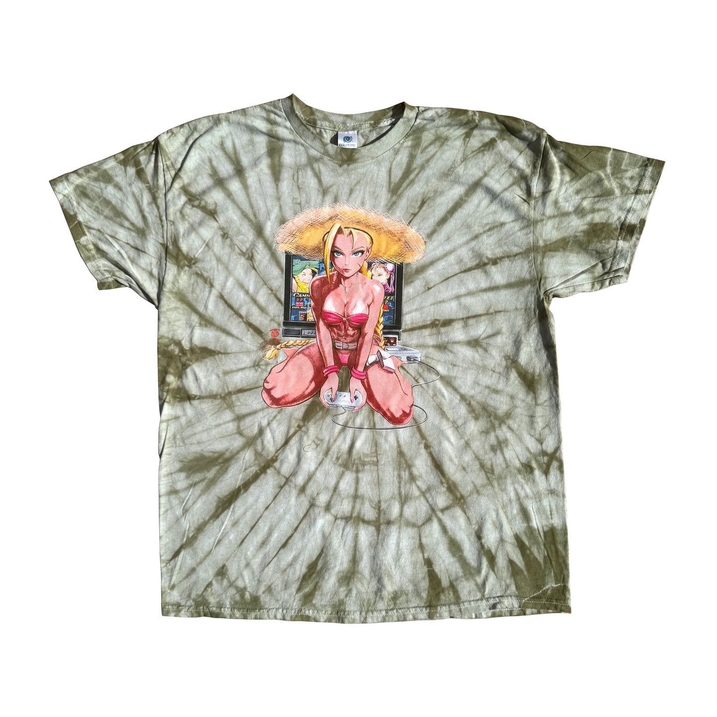 SNES Retro Queen Cammy Pinup Olive Tie Dye Tee 1 of 1