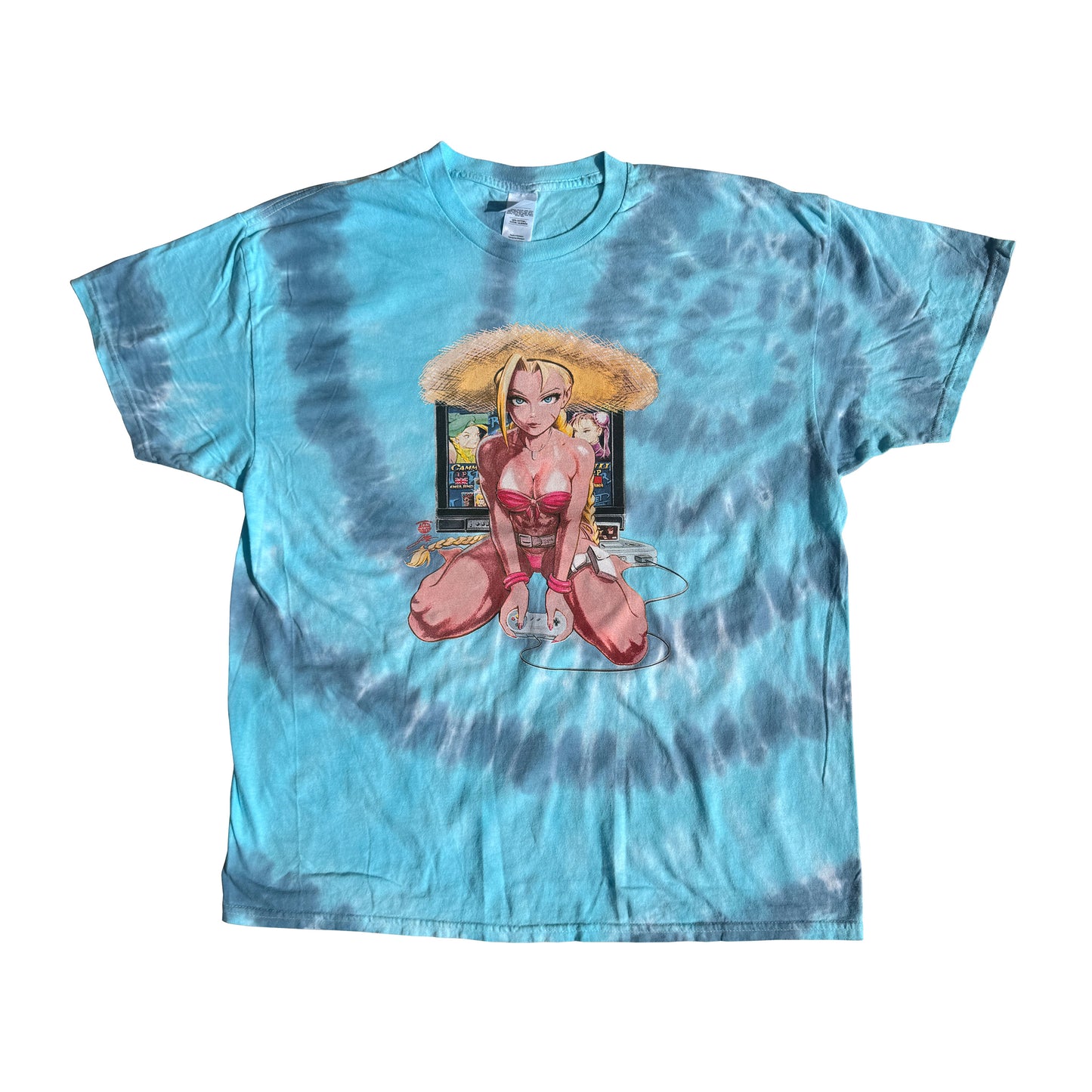 SNES Retro Queen Cammy Pinup WhirlPool Tie Dye Tee 1 of 1